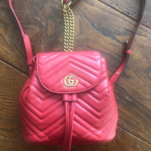 Gucci GG Mini Marmont Drawstring Red Backpack - Picture 1 of 8